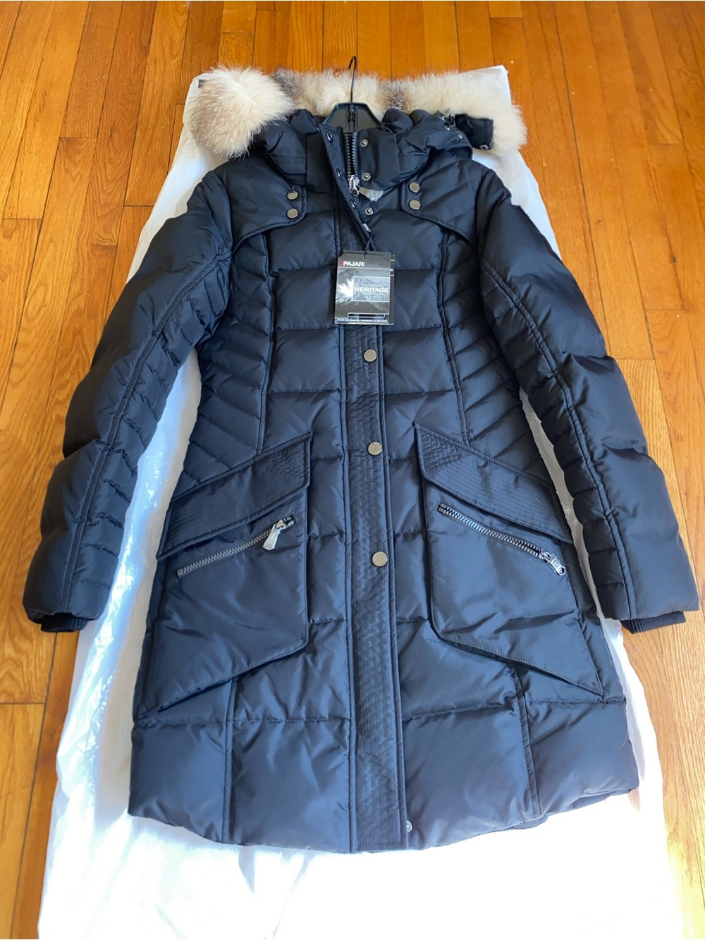 Pajar Black Quilted Down Puffer Coat with Fur-Trim Hood Sz XS
